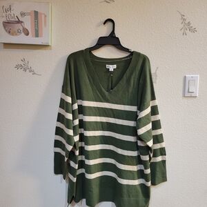 NWT Ava & Viv Olive Green V-Neck Sweater Size 2X